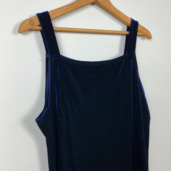 Finesse Gown Maxi Dress 2X Rhinestone Embellished Velvet Square Neck Navy Blue - Picture 2 of 8